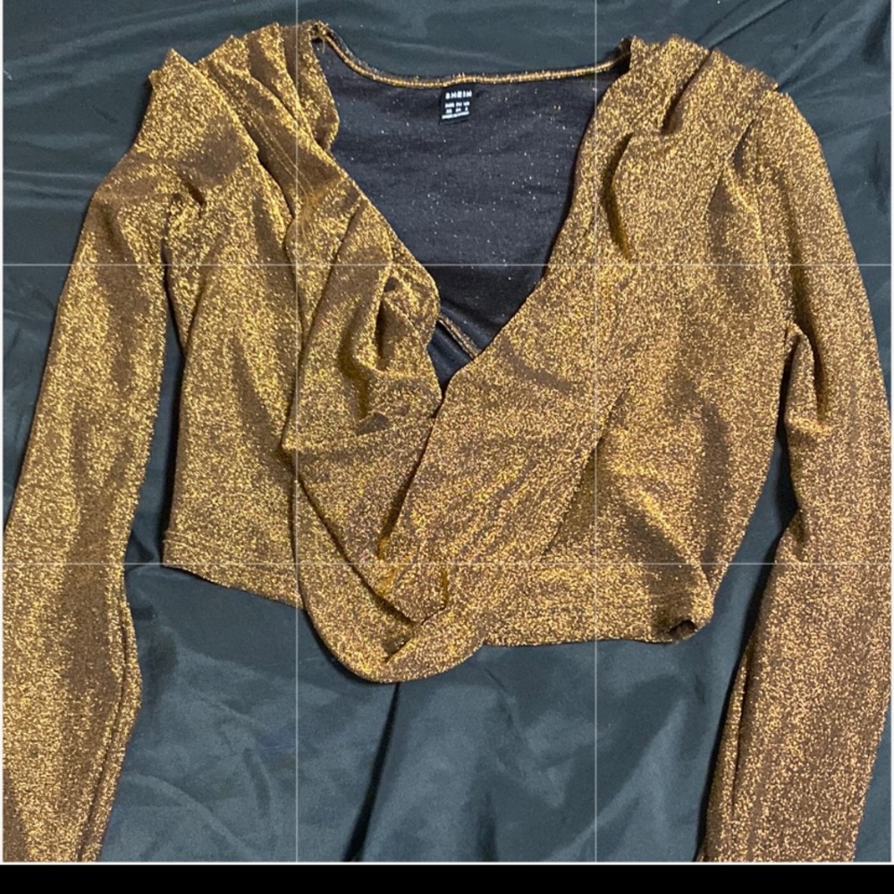 SHEIN Gold Wrap Crop Blouse with Ruffles